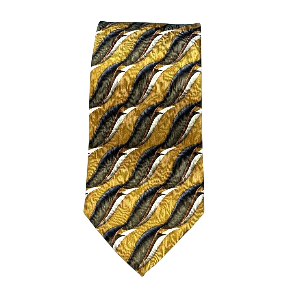 JZ RICHARDS Bronze/Black ART DECO PRINT Made In USA SILK Men's NECK TIE 60"